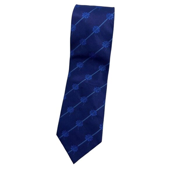 KENZO Men's 100% Silk Necktie LUXURY Tie Blue Striped Floral W:3.7